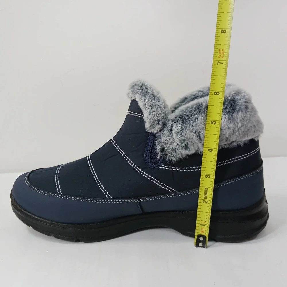 Navy Blue Quilted Faux Fur Lined Winter Ankle Boots Slip On Snow‎ Boots